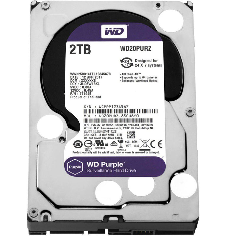 WD PURPLE 2TB 5400RPM SATA 6GBS 64MB Cache 3.5" Surveillance Internal Hard Drive - WD20PURZ