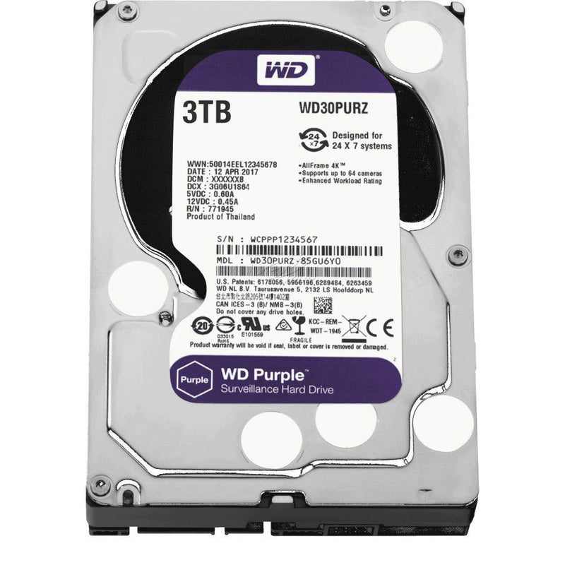 WD PURPLE 3TB 5400RPM SATA 6GBS 64MB Cache 3.5" Surveillance Internal Hard Drive - WD30PURZ