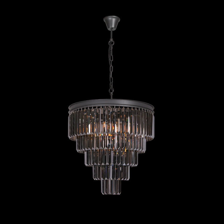 K. Light KLCH-6515/6-BL Charcoal Grey 230v 40W E14 Large Crystal 5 Tier Chandelier, Charcoal Grey